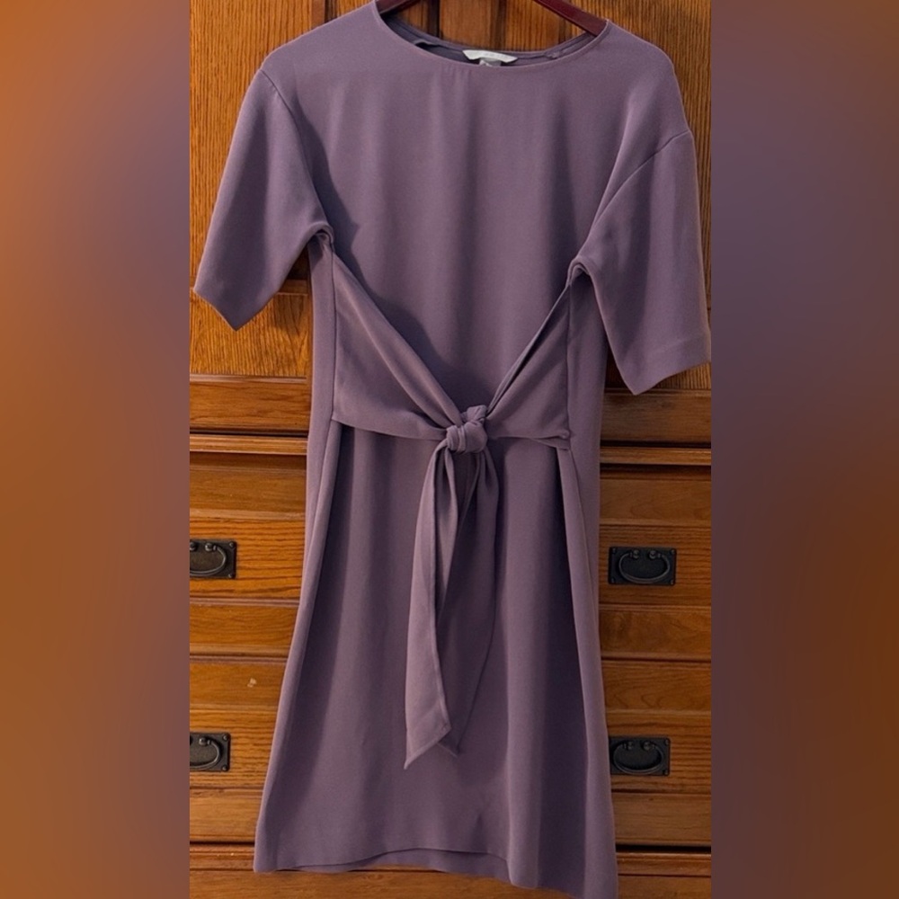 H&M Front-Tie Midi Shift Sheath Dress Drop Shoulder Crepe Modest Wedding Guest